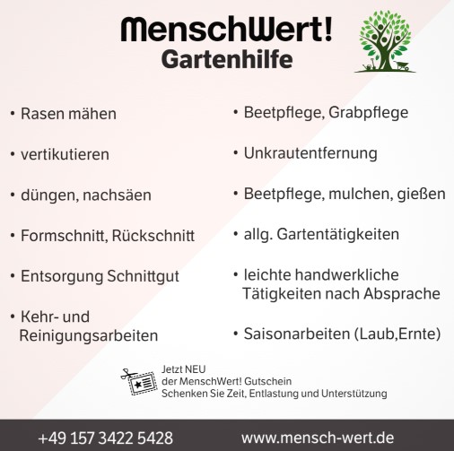 Flyer MenschWert e.V. Leistungsbeschreibung Gartenpflege